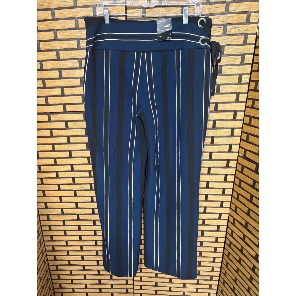 INC Internationl Concepts Blue And Black Stripe Wide‎ Leg Pantas Size 12